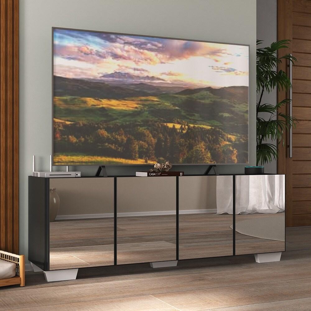 Rack TV até 50 Polegadas com Espelhos 4 Portas Multimóveis MP1083 Preto/Branco