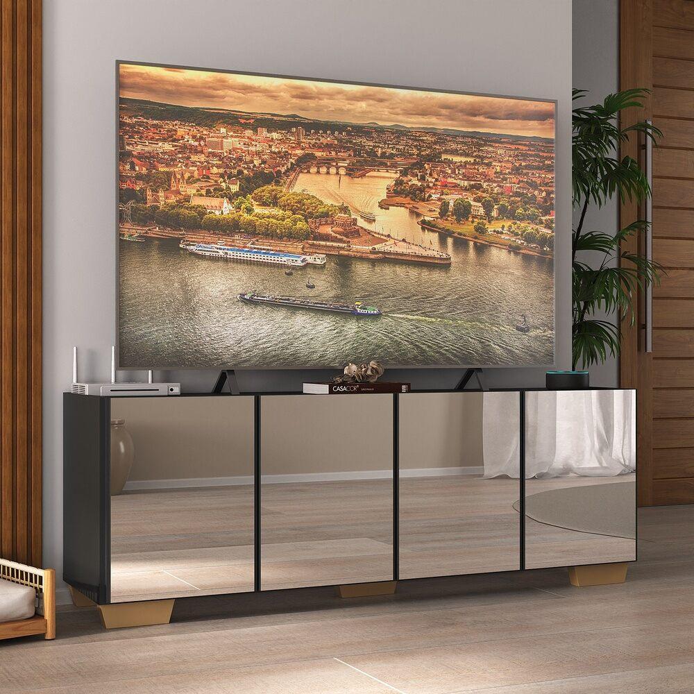 Rack TV até 50 Polegadas com Espelhos 4 Portas Multimóveis MP1083 Preto/Natural