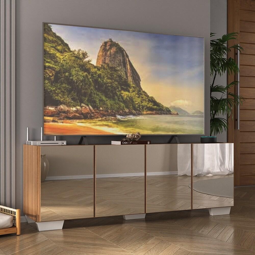 Rack TV até 50 Polegadas com Espelhos 4 Portas Multimóveis MP1083 Rustic/Branco
