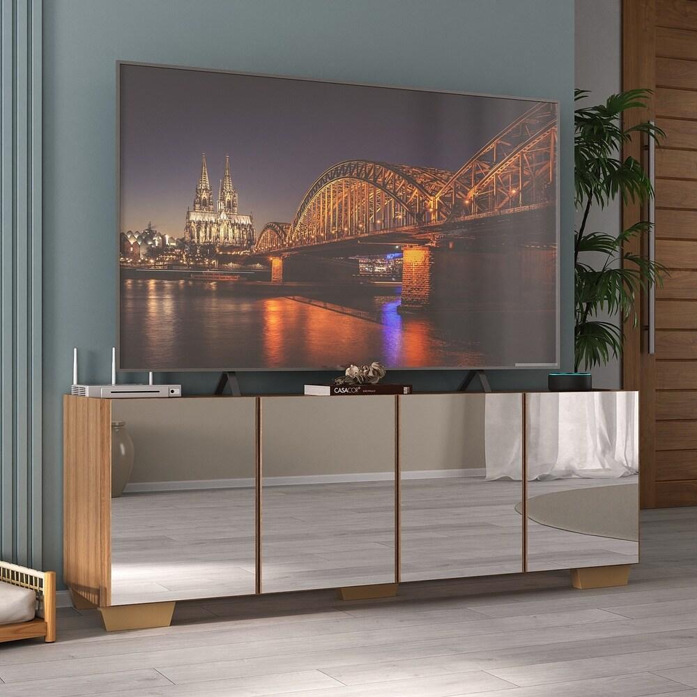 Rack TV até 50 Polegadas com Espelhos 4 Portas Multimóveis MP1083 Rustic/Natural