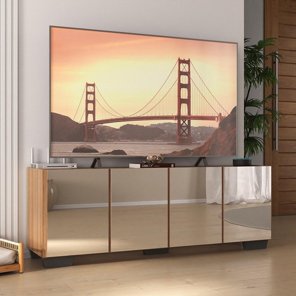 Rack TV até 50 Polegadas com Espelhos 4 Portas Multimóveis MP1083 Rustic/Preto