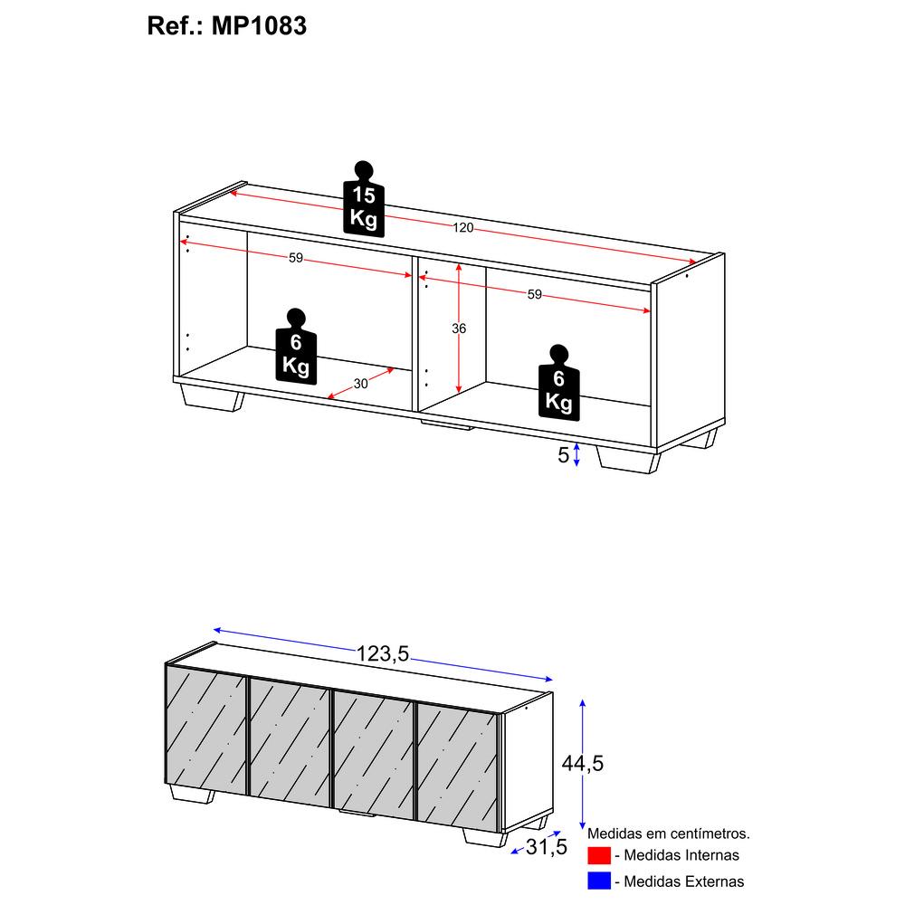 Rack TV até 50 Polegadas com Espelhos 4 Portas Multimóveis MP1083 Rustic/Preto