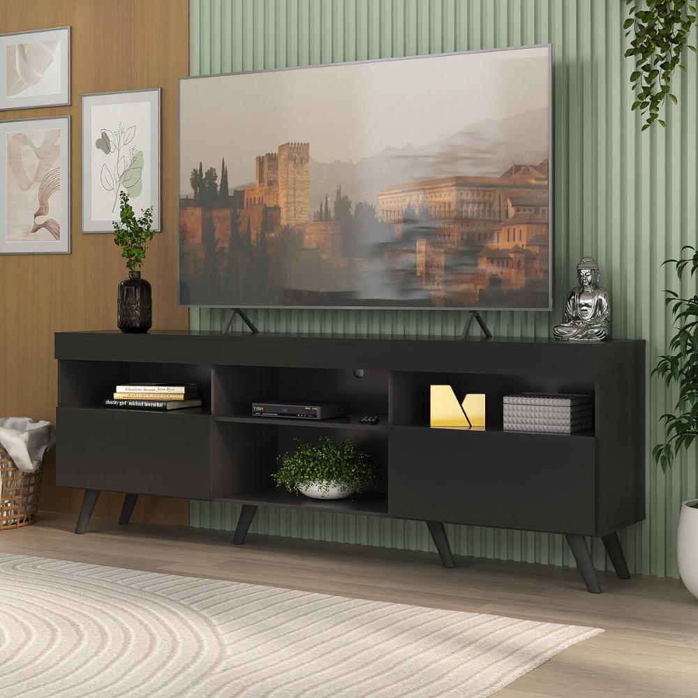 Rack TV até 65 Polegadas com Pés Retrô Multimóveis MP1091 Preto