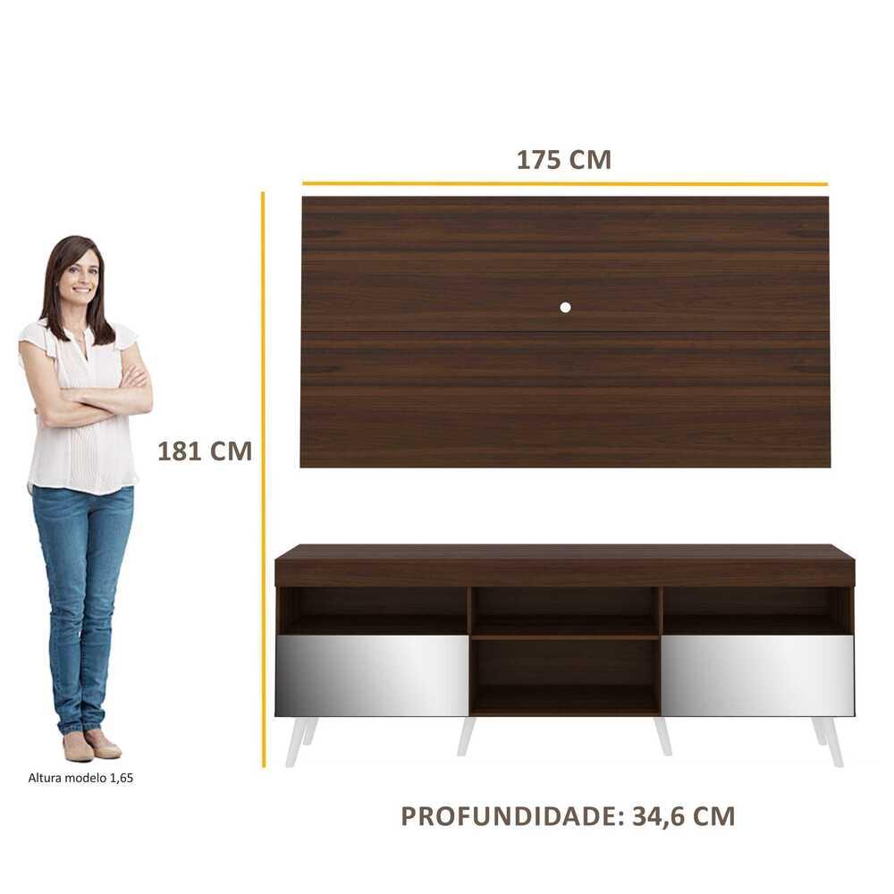 Rack c/ Painel P/TV 65", espelho e pés retrô Flórida Multimóveis Duna/Branco