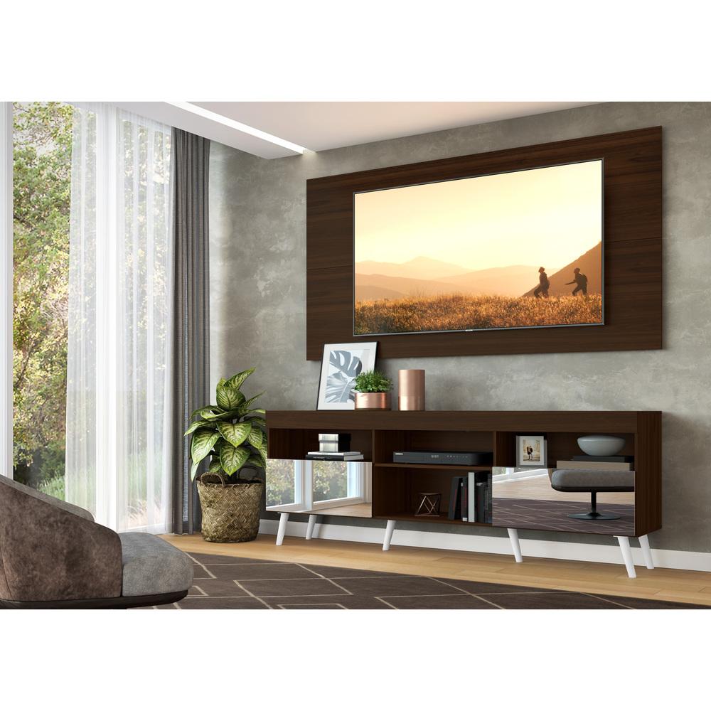 Rack c/ Painel P/TV 65", espelho e pés retrô Flórida Multimóveis Duna/Branco