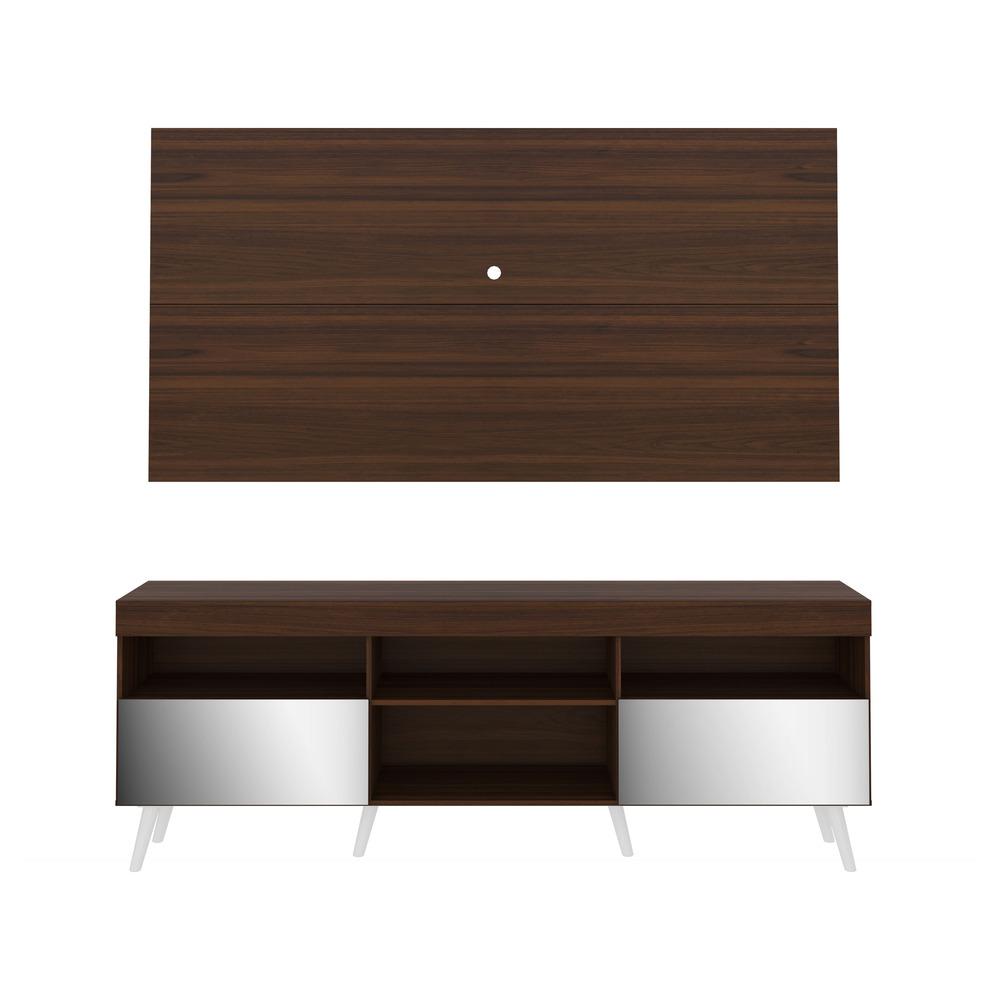 Rack c/ Painel P/TV 65", espelho e pés retrô Flórida Multimóveis Duna/Branco