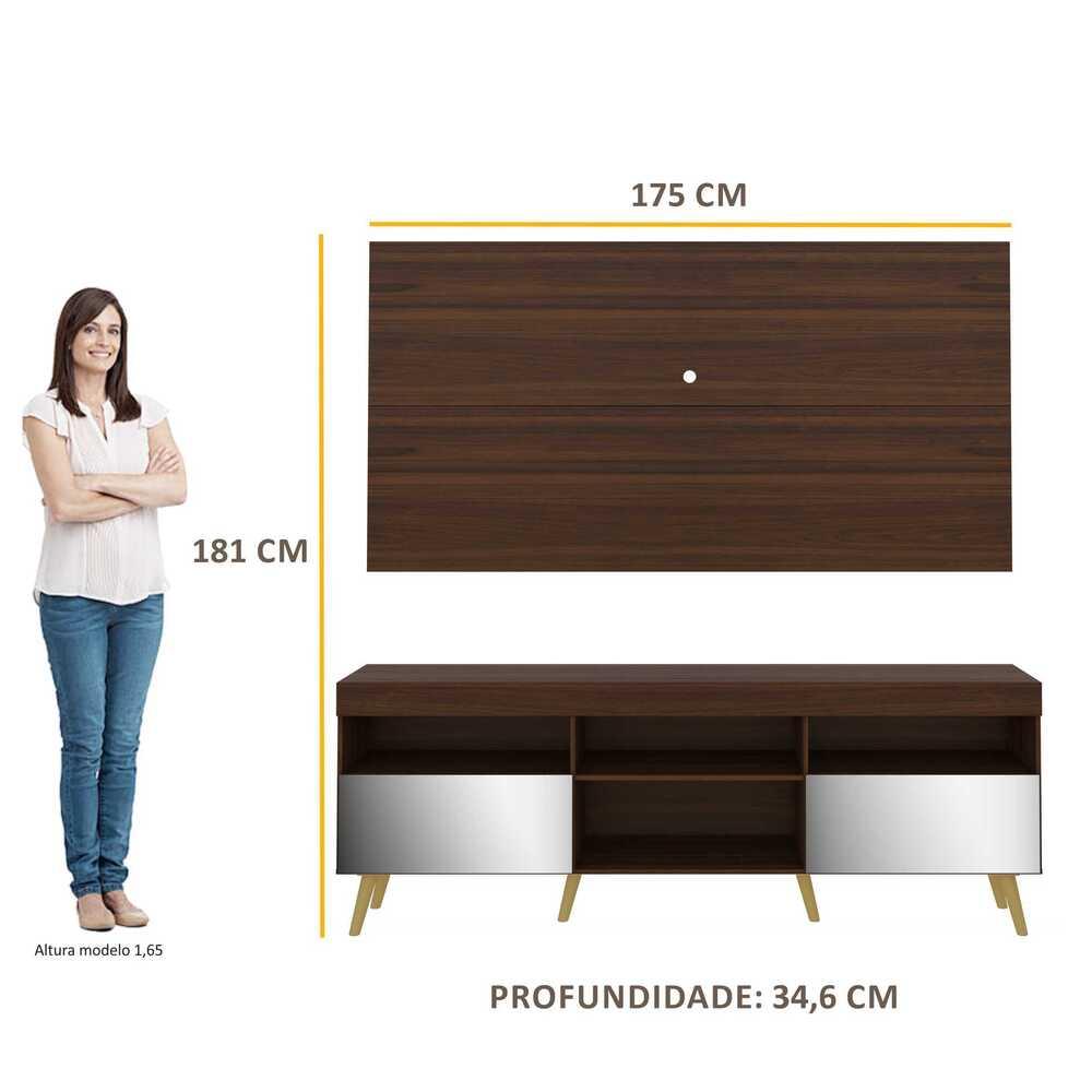 Rack c/ Painel P/TV 65", espelho e pés retrô Flórida Multimóveis Duna/Natural