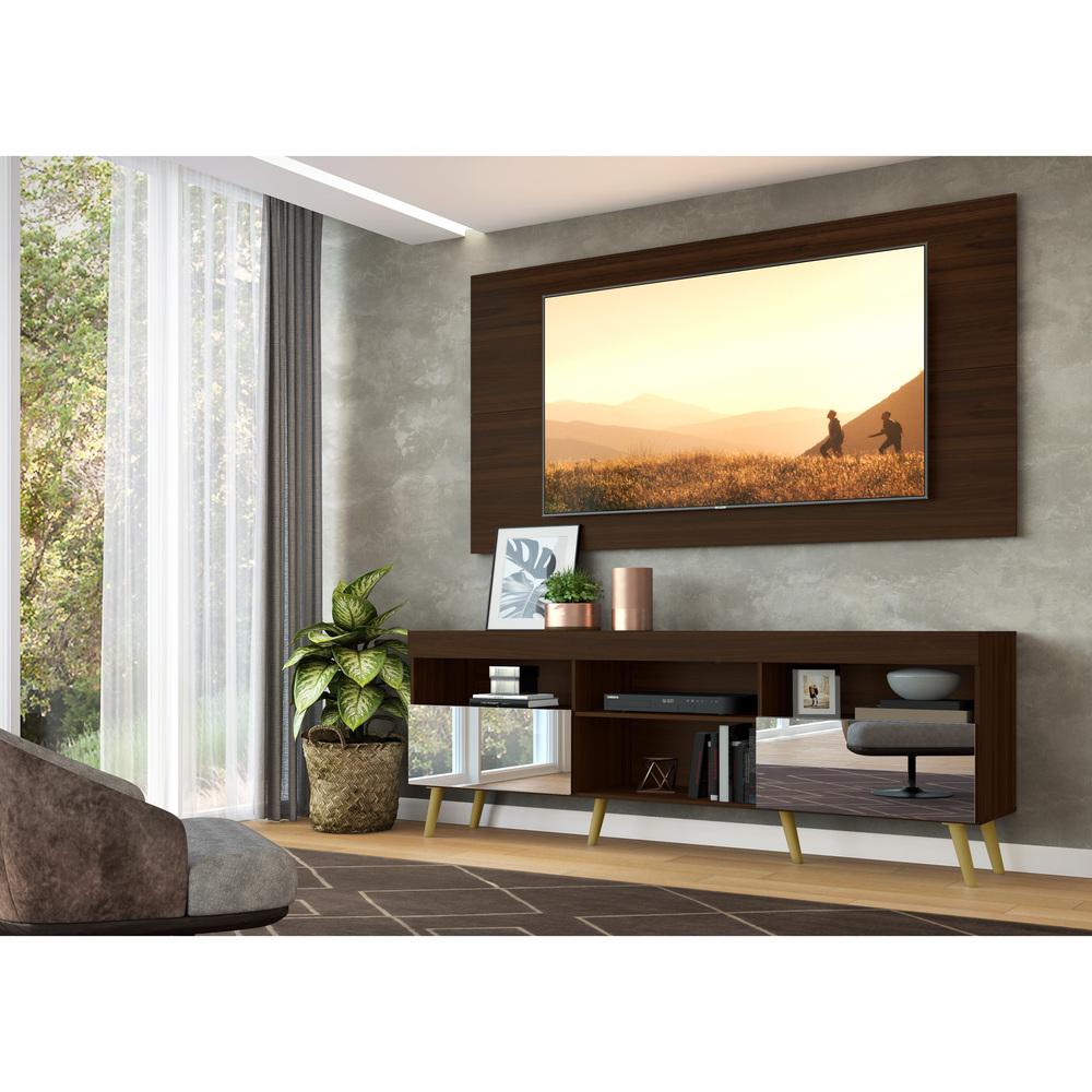 Rack c/ Painel P/TV 65", espelho e pés retrô Flórida Multimóveis Duna/Natural
