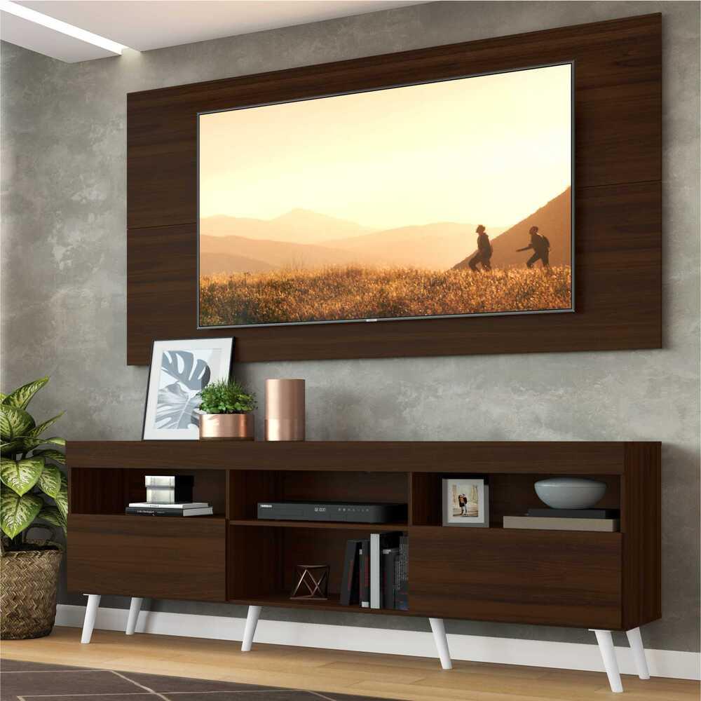 Rack c/ Painel P/TV até 65" e Pés Retrô Flórida Multimóveis  Duna/Branco