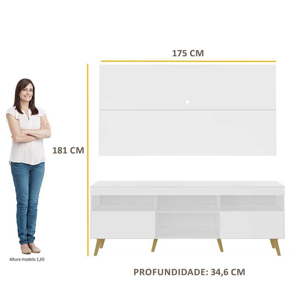 Rack c/ Painel P/TV até 65" e Pés Retrô Flórida Multimóveis Branco/Natural