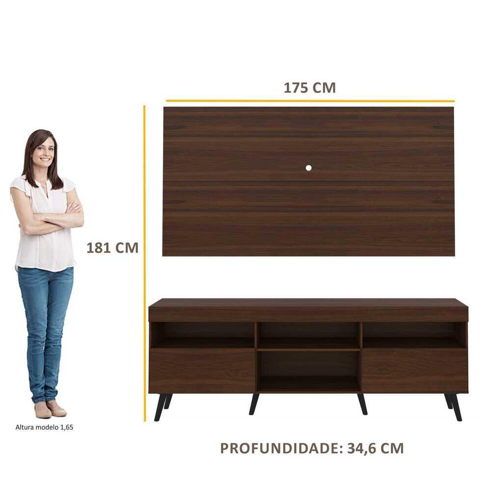 Rack c/ Painel P/TV até 65" e Pés Retrô Flórida Multimóveis Duna/Preto