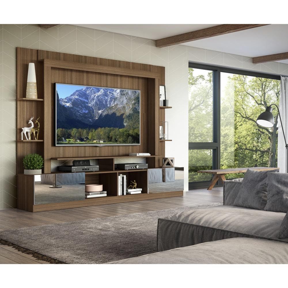 Rack c/ Painel TV 65" Portas c/ Espelho Oslo Multimóveis Madeirado/Branco