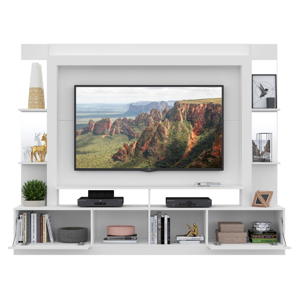 Rack c/ Painel TV 65" Prateleiras c/ Espelho Oslo Multimóveis Branco