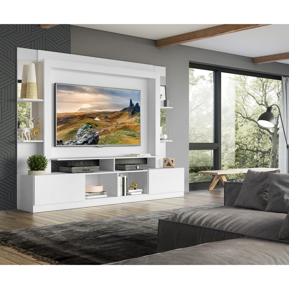 Rack c/ Painel TV 65" Prateleiras c/ Espelho Oslo Multimóveis Branco