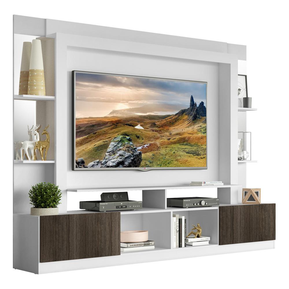 Rack c/ Painel TV 65" Prateleiras c/ Espelho Oslo Multimóveis Branco/Tenerife