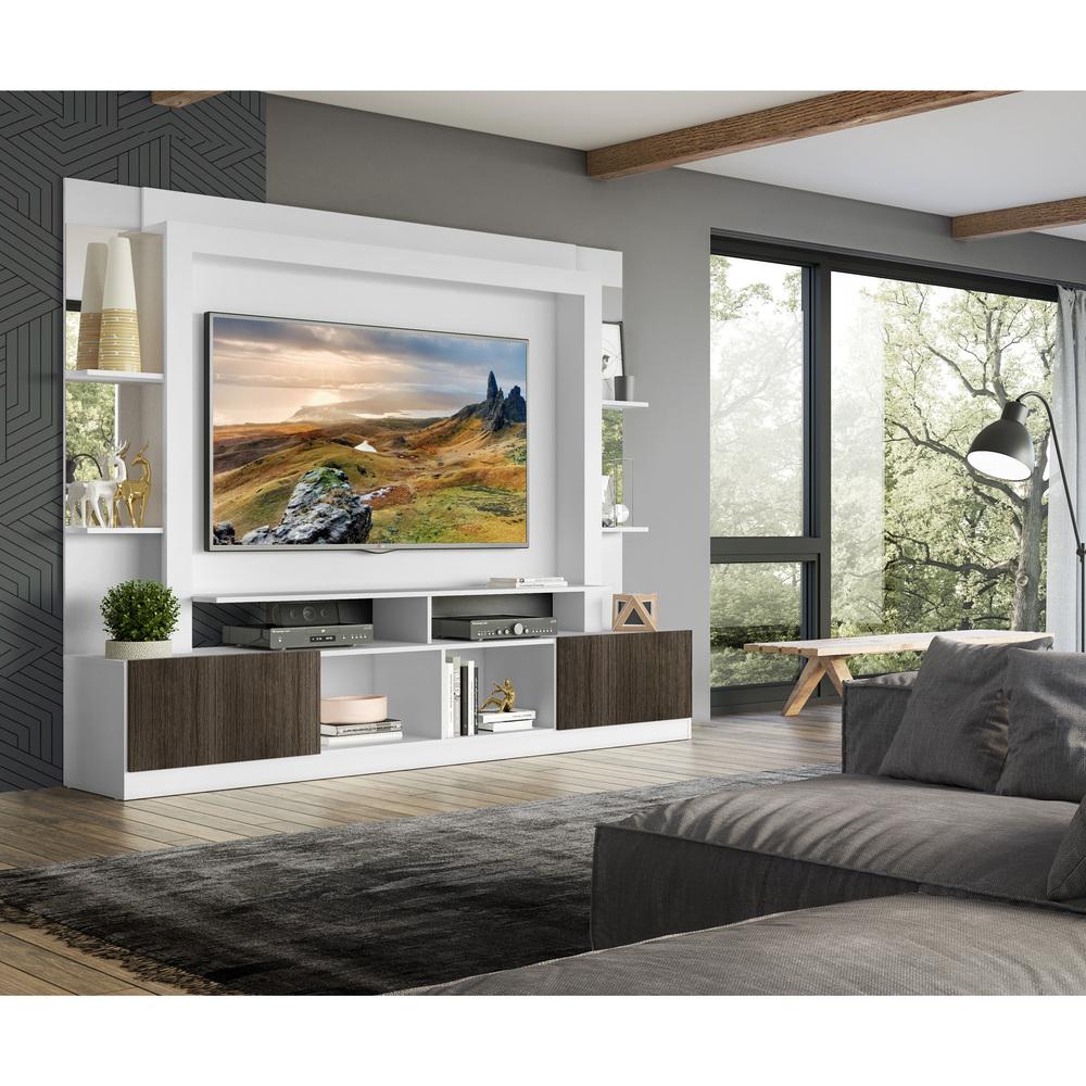 Rack c/ Painel TV 65" Prateleiras c/ Espelho Oslo Multimóveis Branco/Tenerife