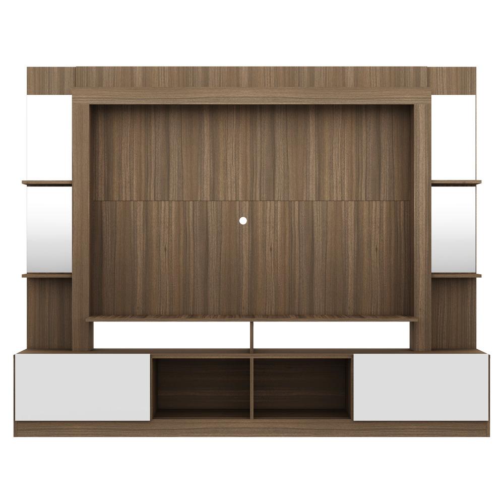 Rack c/ Painel TV 65" Prateleiras c/ Espelho Oslo Multimóveis Madeirado/Branco