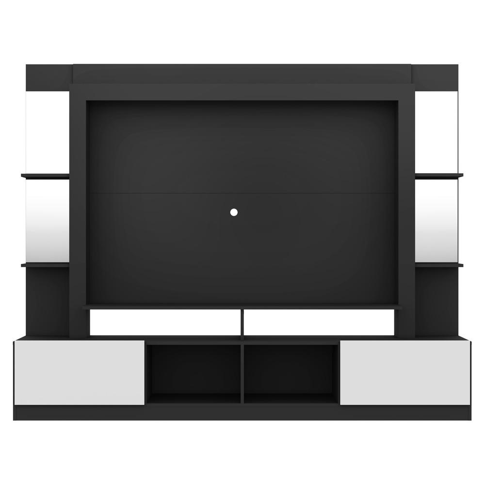 Rack c/ Painel TV 65" Prateleiras c/ Espelho Oslo Multimóveis Preto/Branco