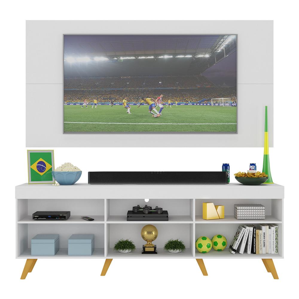 Rack c/ Painel TV 65" Retrô Holanda Multimóveis BR3133 Branco/Natural