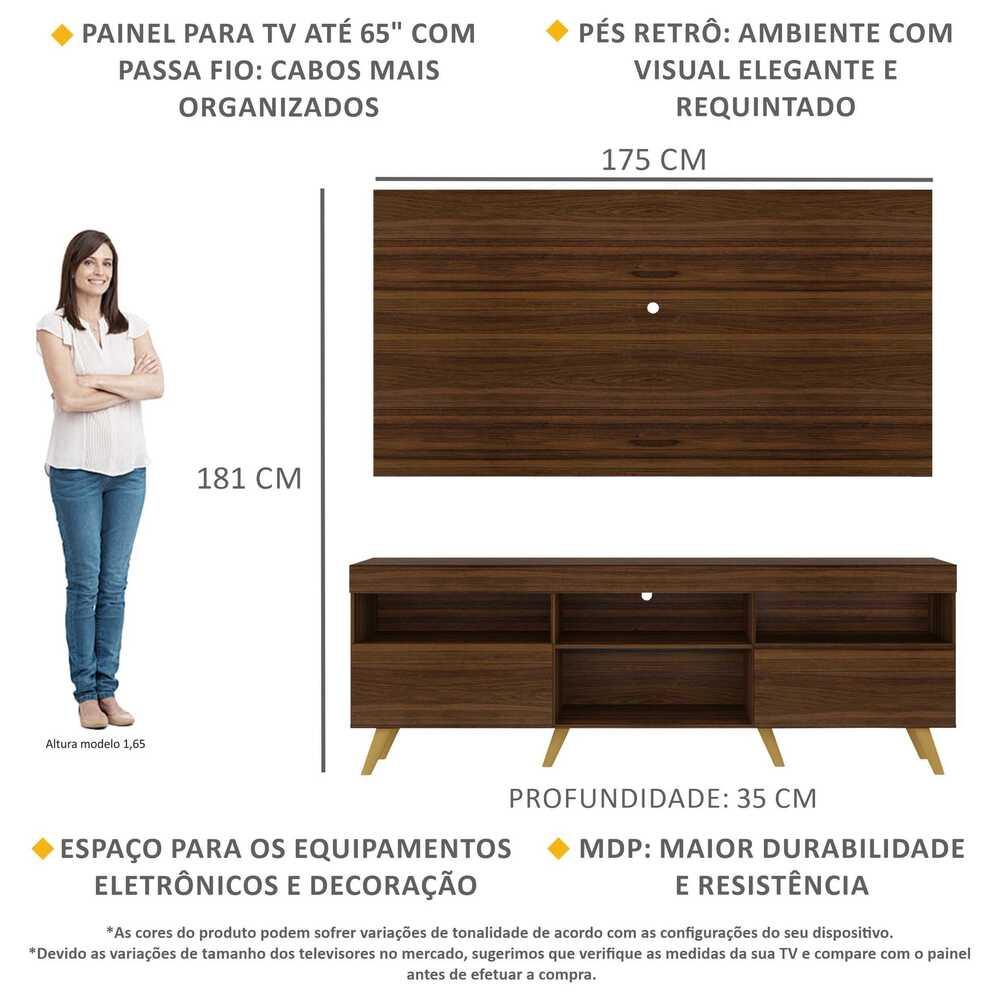 Rack c/ Painel TV 65" Retrô Holanda Multimóveis BR3133 Duna/Natural