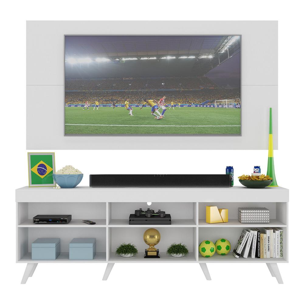 Rack c/ Painel TV 65" Retrô com Espelho Holanda Multimóveis BR3138 Branco