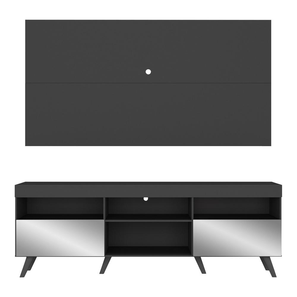 Rack c/ Painel TV 65" Retrô com Espelho Holanda Multimóveis BR3138 Preto