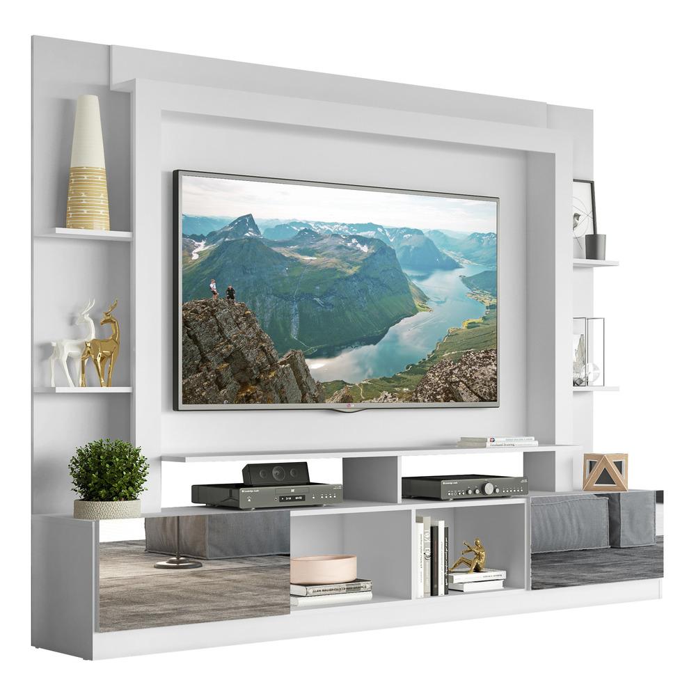 Rack c/ Painel e Suporte TV 65" Portas c/ Espelho Oslo Multimóveis Branco