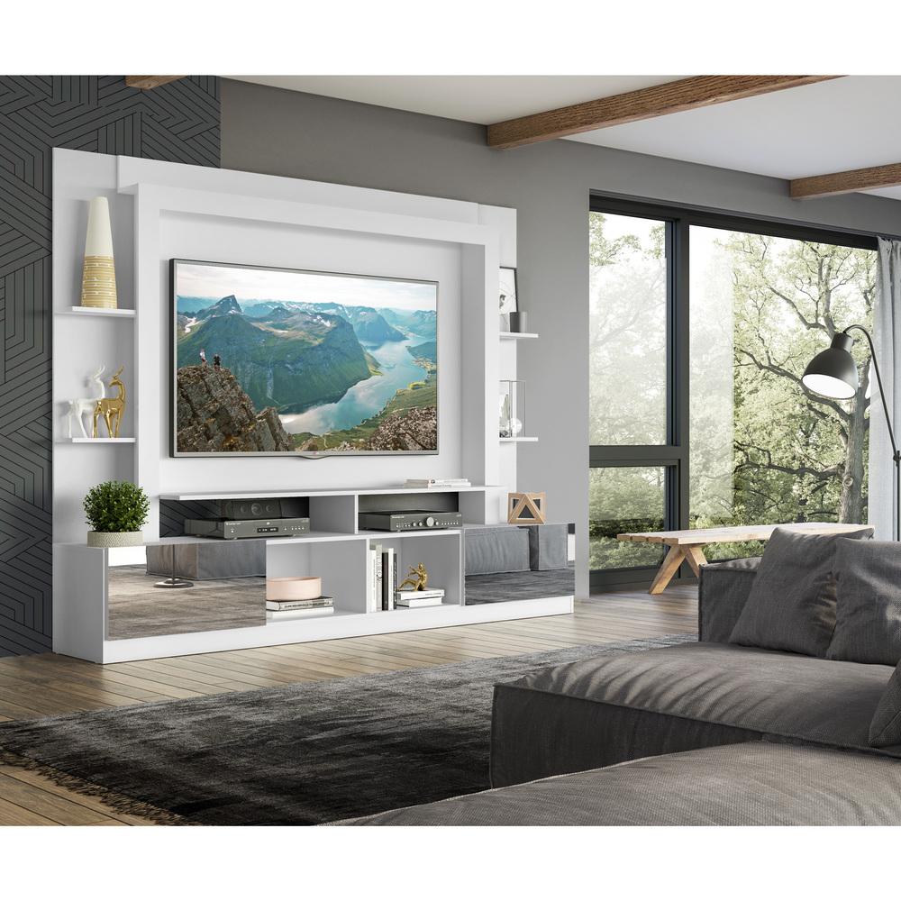Rack c/ Painel e Suporte TV 65" Portas c/ Espelho Oslo Multimóveis Branco