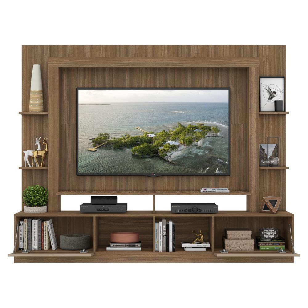 Rack c/ Painel e Suporte TV 65" Portas c/ Espelho Oslo Multimóveis Madeirado/Lacca Fumê