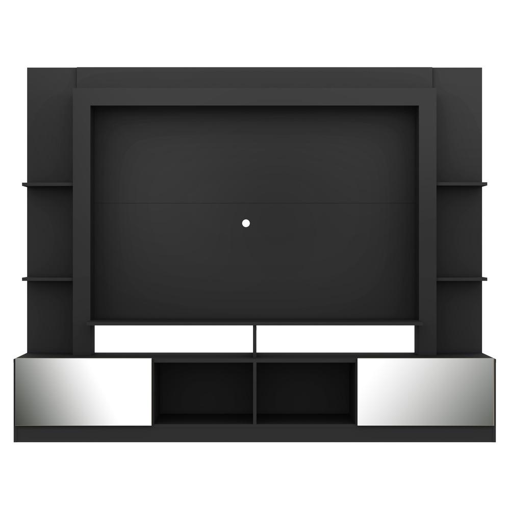 Rack c/ Painel e Suporte TV 65" Portas c/ Espelho Oslo Multimóveis Preto/Lacca Fumê