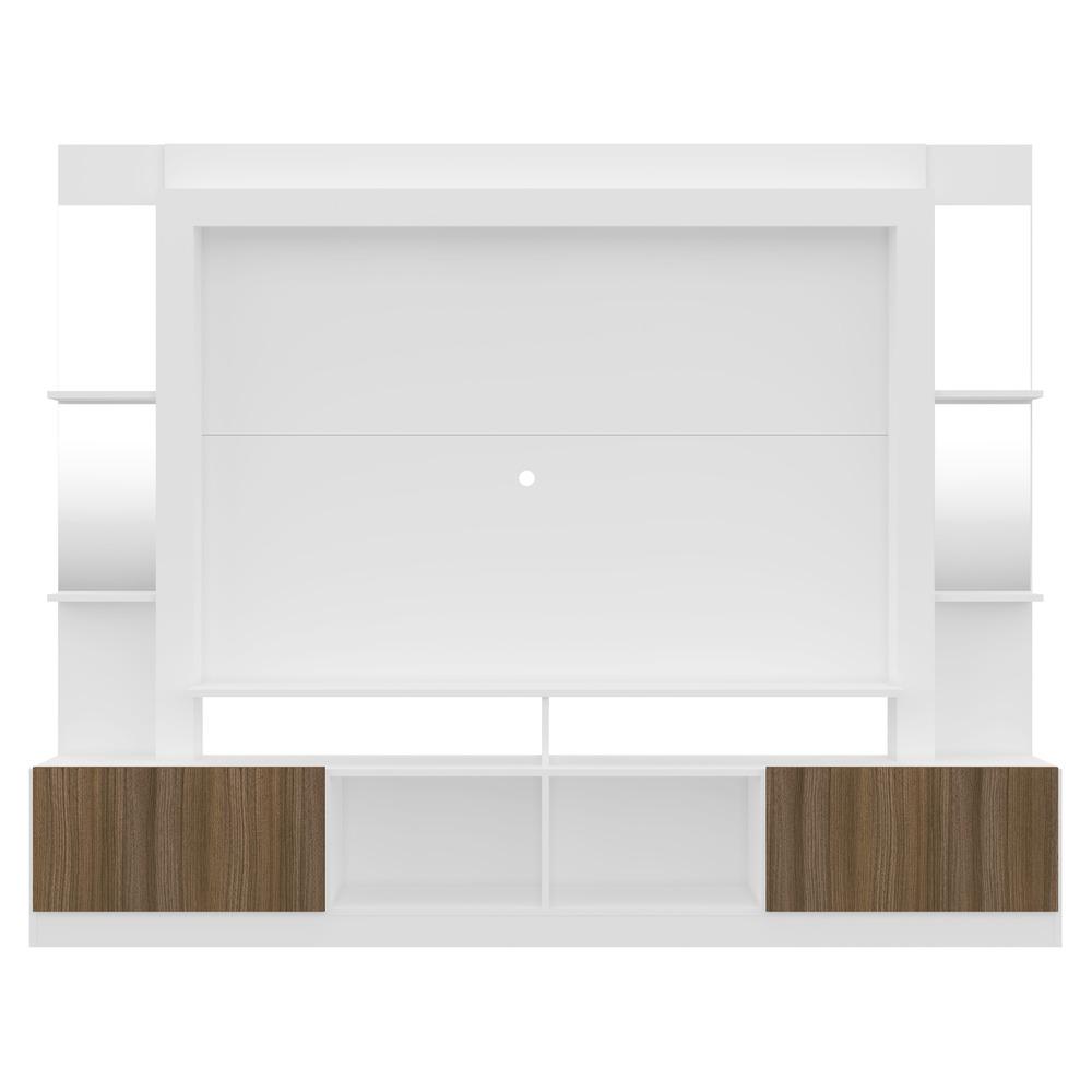 Rack c/ Painel e Suporte TV 65" Prateleiras c/ Espelho Oslo Multimóveis Branco/Madeirado