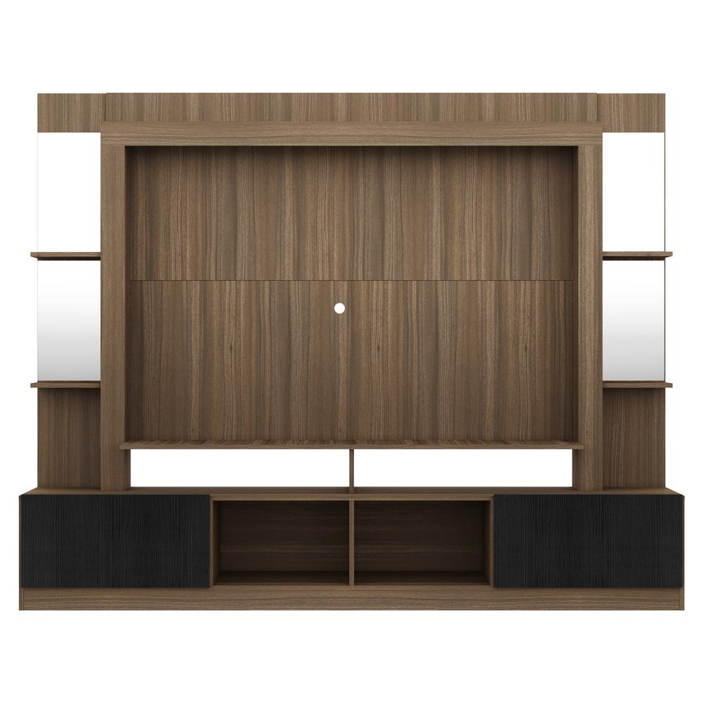 Rack c/ Painel e Suporte TV 65" Prateleiras c/ Espelho Oslo Multimóveis Madeirado/Preto