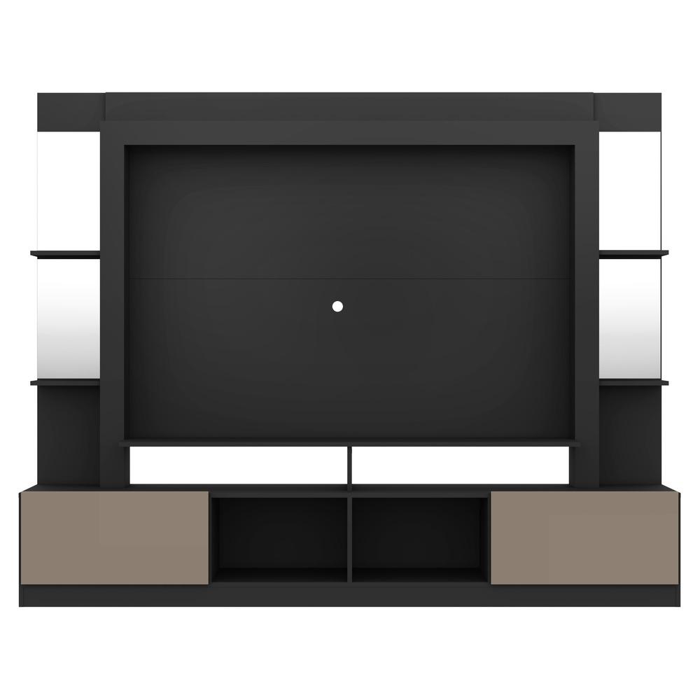 Rack c/ Painel e Suporte TV 65" Prateleiras c/ Espelho Oslo Multimóveis Preto/Lacca Fumê