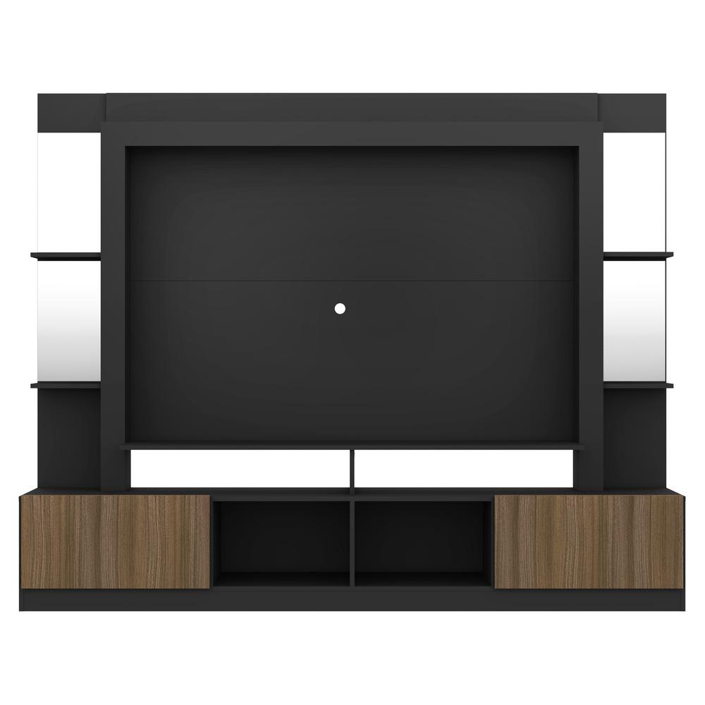 Rack c/ Painel e Suporte TV 65" Prateleiras c/ Espelho Oslo Multimóveis Preto/Madeirado