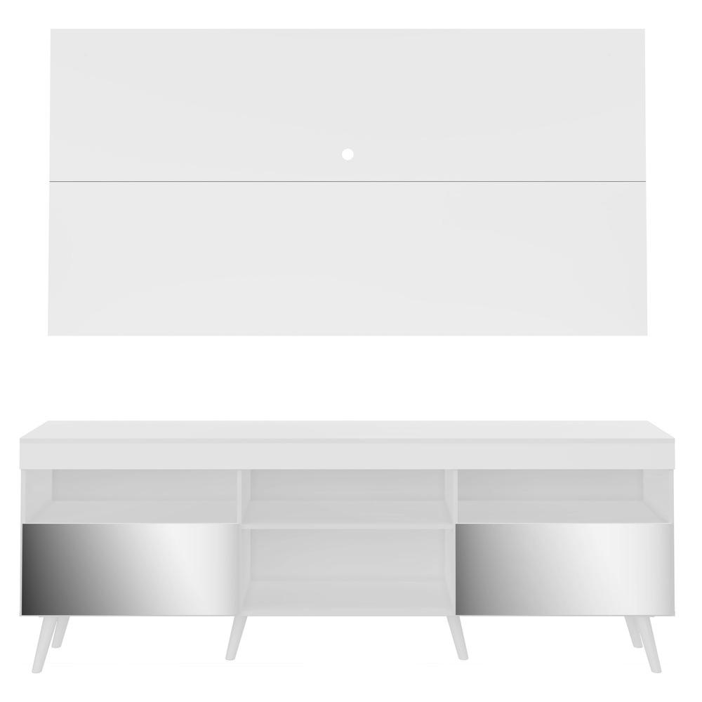 Rack c/ Painel e Suporte TV 65" c/ Espelho e Pés Retrô Flórida Multimóveis Branco