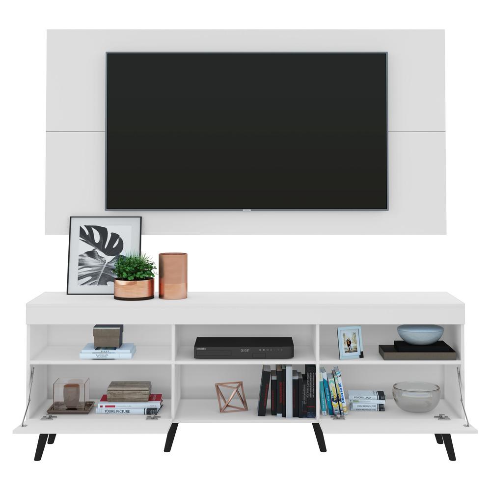Rack c/ Painel e Suporte TV 65" c/ Espelho e Pés Retrô Flórida Multimóveis Branco/Preto