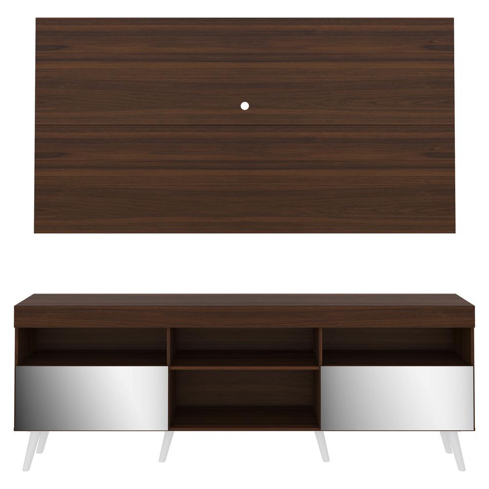 Rack c/ Painel e Suporte TV 65" c/ Espelho e Pés Retrô Flórida Multimóveis Duna/Branco