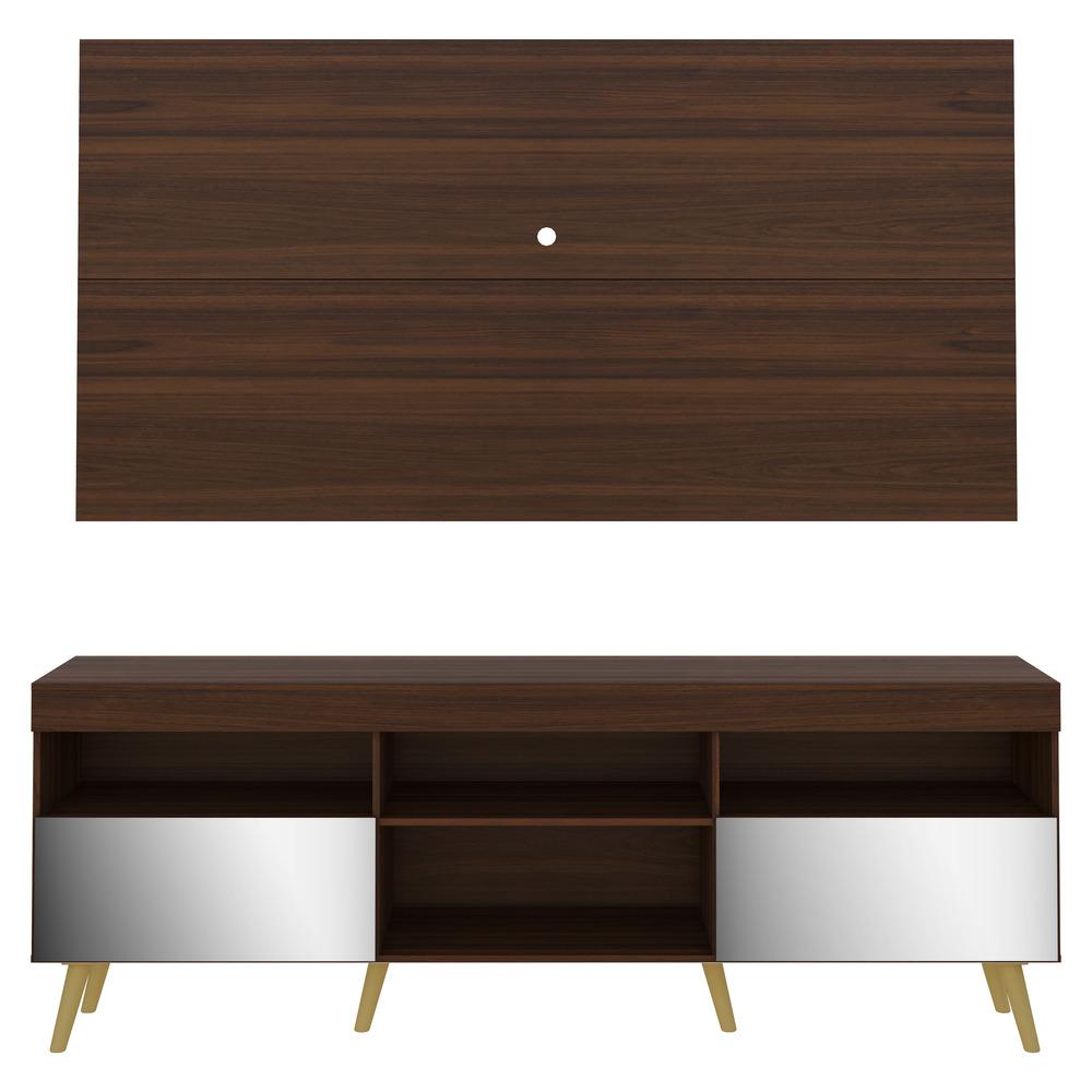 Rack c/ Painel e Suporte TV 65" c/ Espelho e Pés Retrô Flórida Multimóveis Duna/Natural