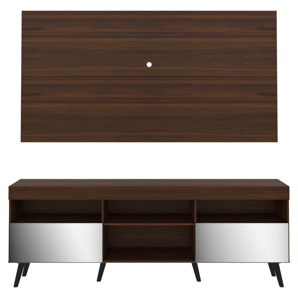 Rack c/ Painel e Suporte TV 65" c/ Espelho e Pés Retrô Flórida Multimóveis Duna/Preto