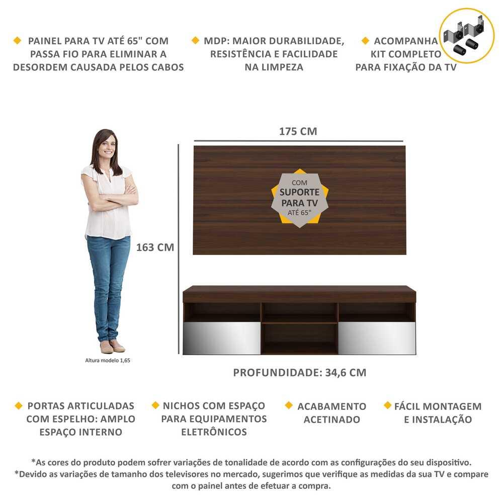 Rack c/ Painel e Suporte TV 65" e Espelho Flórida Multimóveis Duna