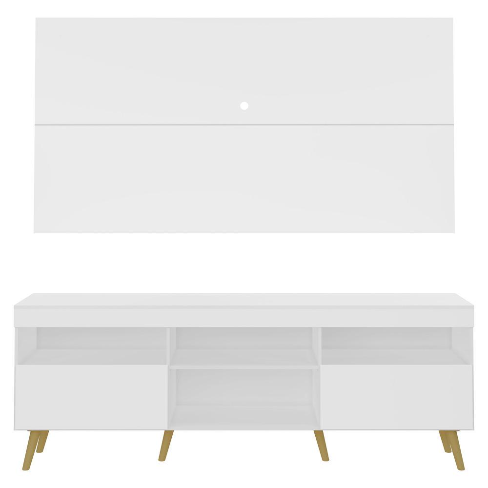 Rack c/ Painel e Suporte TV 65" e Pés Retrô Flórida Multimóveis Branco/Natural