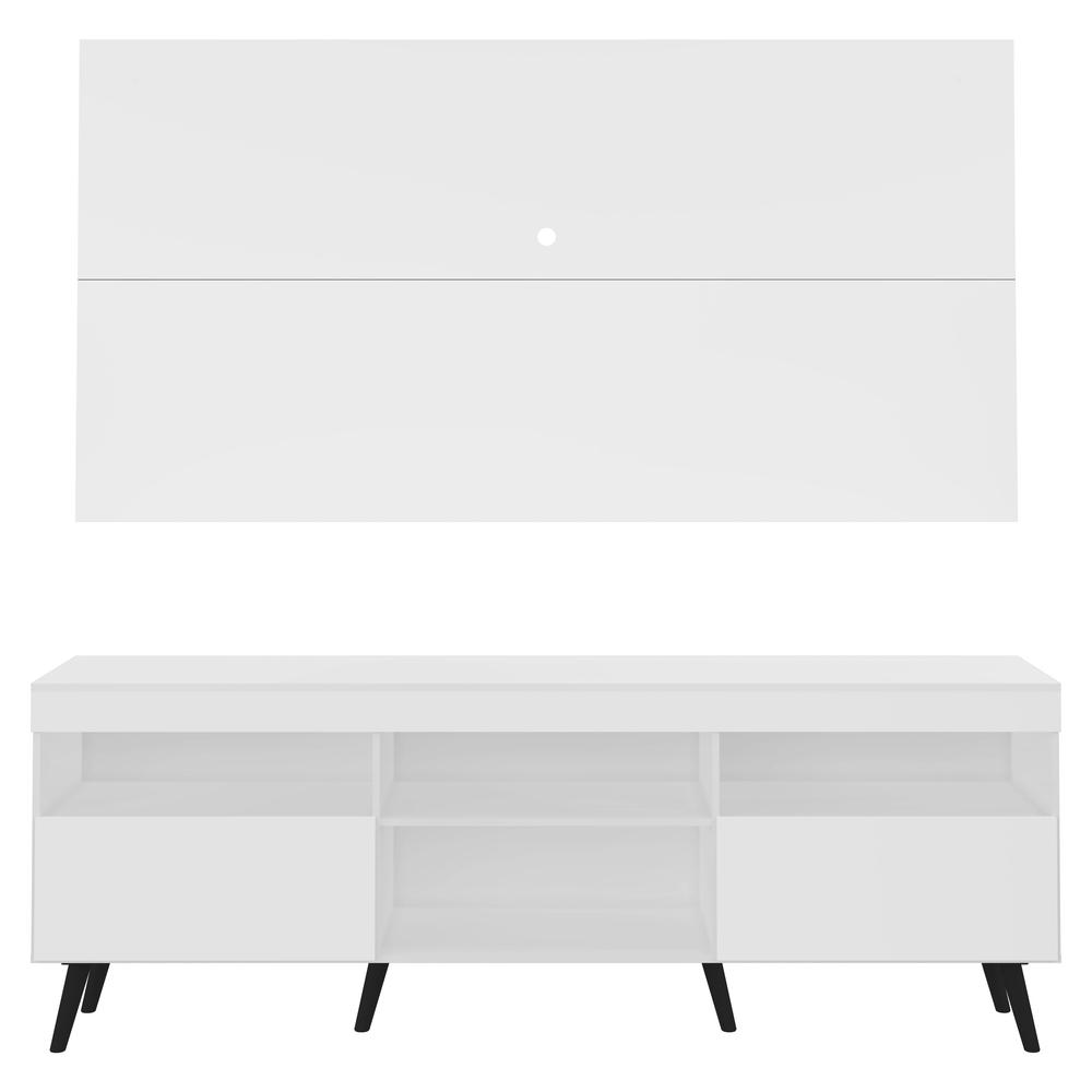 Rack c/ Painel e Suporte TV 65" e Pés Retrô Flórida Multimóveis Branco/Preto