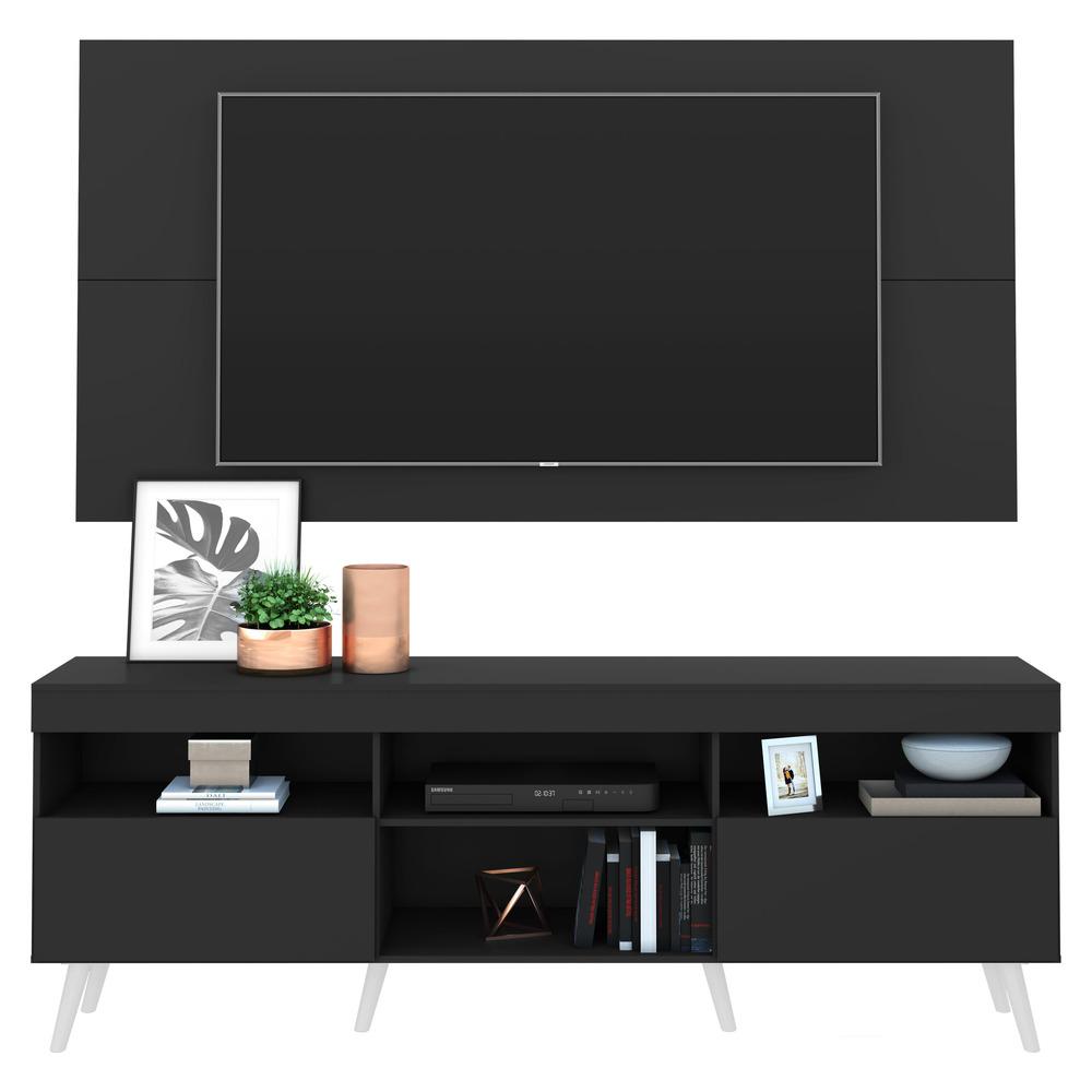 Rack c/ Painel e Suporte TV 65" e Pés Retrô Flórida Multimóveis Preto/Branco