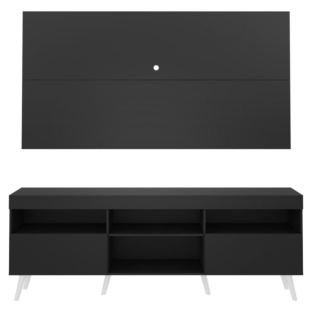 Rack c/ Painel e Suporte TV 65" e Pés Retrô Flórida Multimóveis Preto/Branco