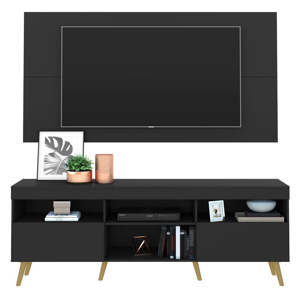 Rack c/ Painel e Suporte TV 65" e Pés Retrô Flórida Multimóveis Preto/Natural