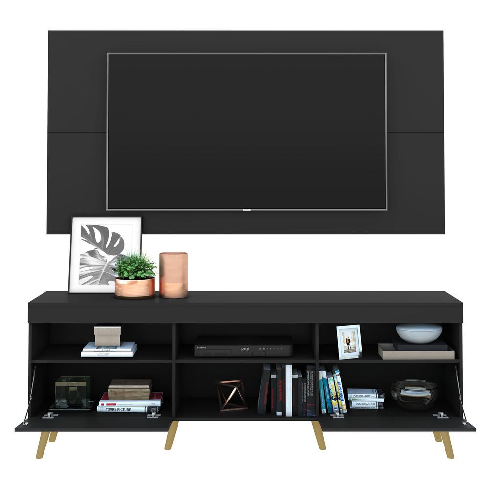Rack c/ Painel e Suporte TV 65" e Pés Retrô Flórida Multimóveis Preto/Natural
