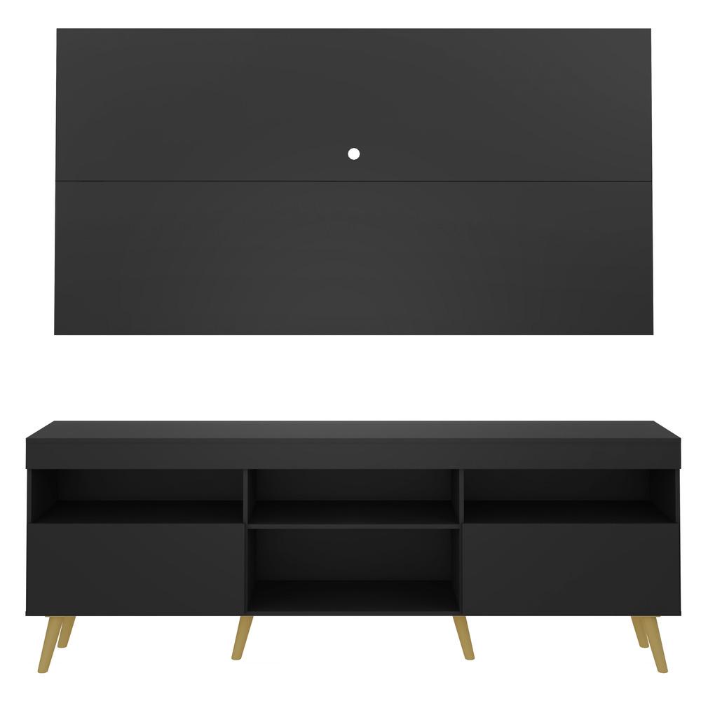 Rack c/ Painel e Suporte TV 65" e Pés Retrô Flórida Multimóveis Preto/Natural