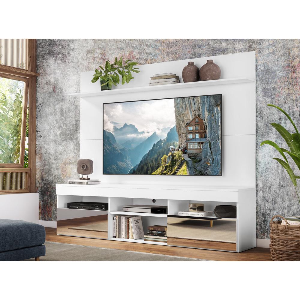 Rack com Espelho e Painel TV 65" com Prateleira Madri Multimóveis Branco