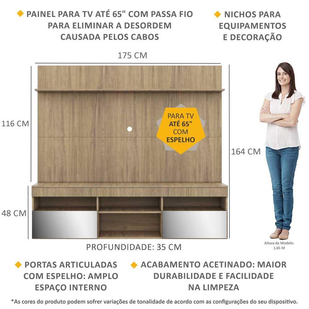 Rack com Espelho e Painel TV 65" com Prateleira Madri Multimóveis Rustic