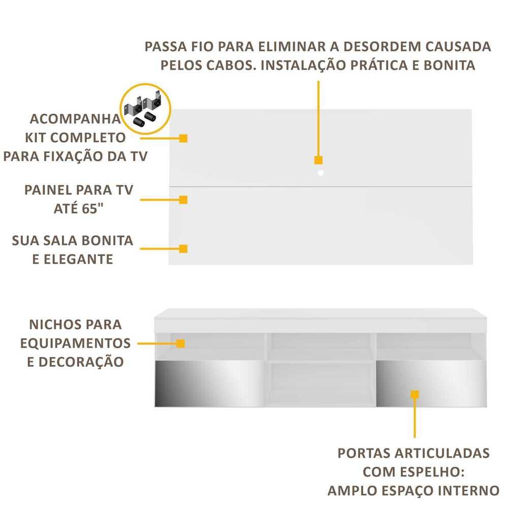 Rack com Espelho e Painel com Suporte para TV até 65" Multimóveis Flórida FG3139 Branco
